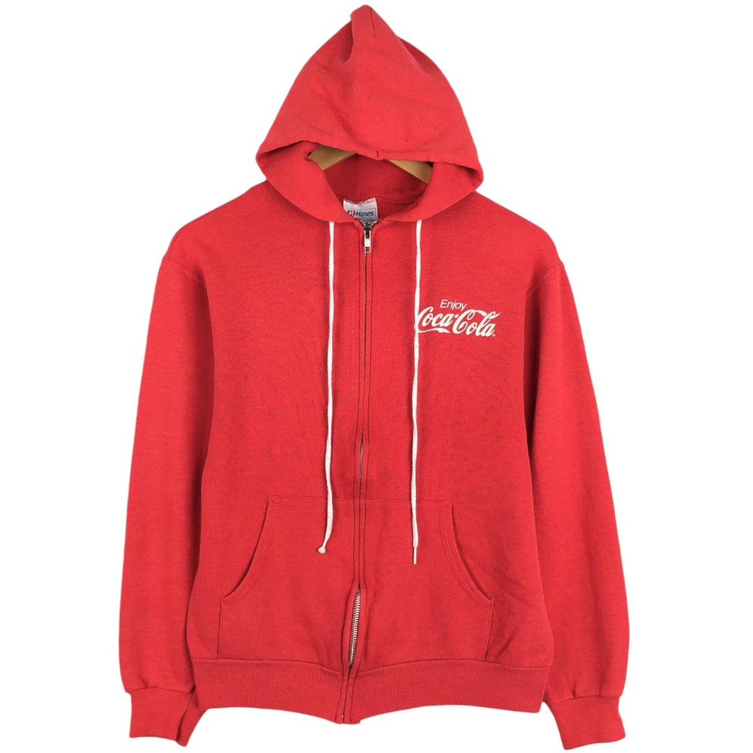 1980'S Hanes Coca-Cola Advertising Full-Zip Sweatshirt Hoodie, Made in USA, Men's Size S (Equivalent), Vintage cotton red type Vintage Second Hand