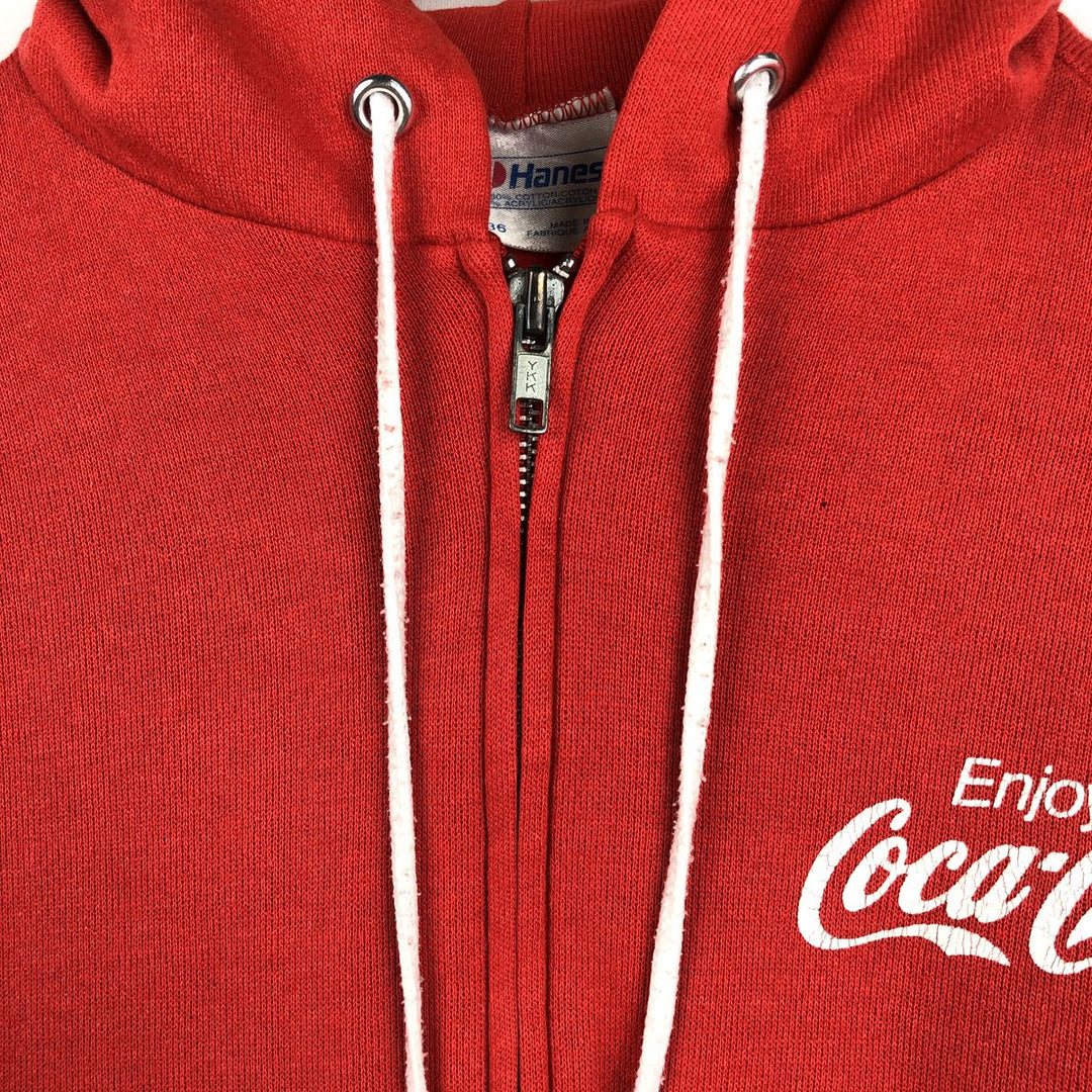 1980'S Hanes Coca-Cola Advertising Full-Zip Sweatshirt Hoodie, Made in USA, Men's Size S (Equivalent), Vintage cotton red type Vintage Second Hand