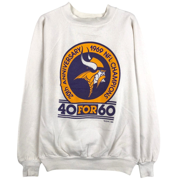 80'S TRENCH Minnesota Vikings Logo Sweatshirt, Made in USA, Men's Size M (approx.), Vintage polyester white type Vintage Second Hand