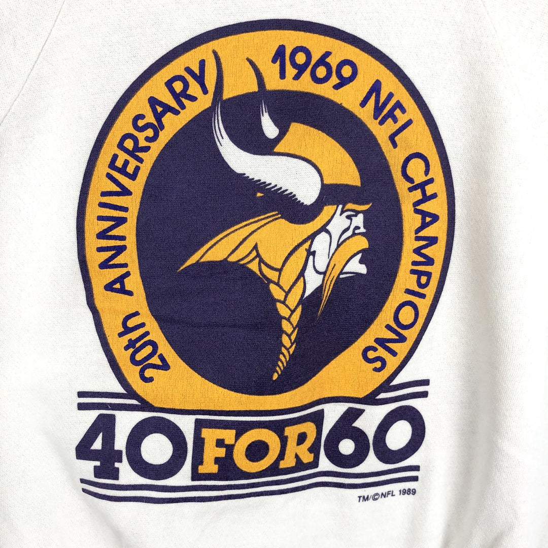 80'S TRENCH Minnesota Vikings Logo Sweatshirt, Made in USA, Men's Size M (approx.), Vintage polyester white type Vintage Second Hand
