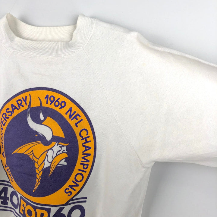 80'S TRENCH Minnesota Vikings Logo Sweatshirt, Made in USA, Men's Size M (approx.), Vintage polyester white type Vintage Second Hand