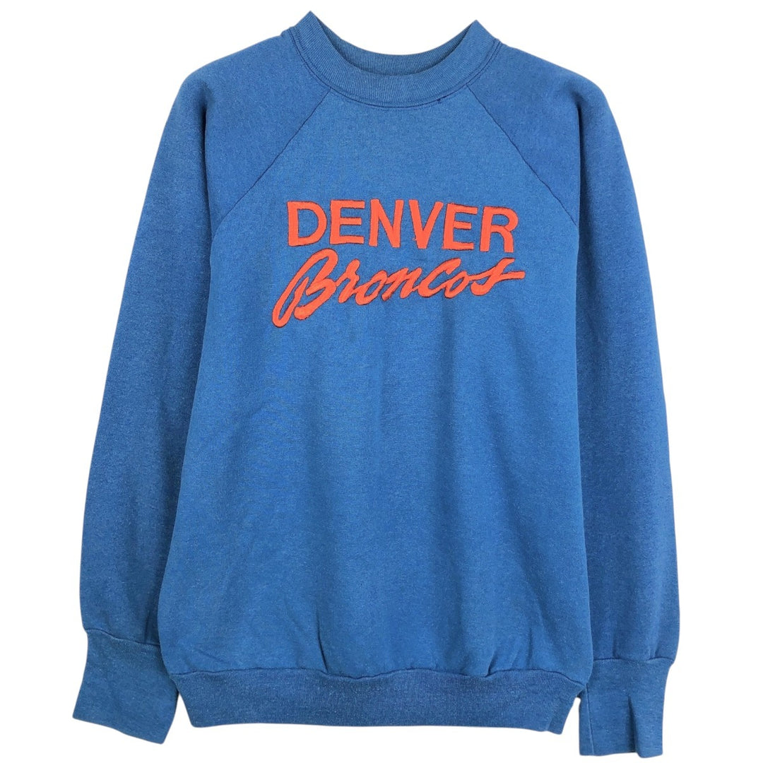 90'S Logo Seven Denver Broncos Print Sweatshirt, Made in USA, Women's Size L (Equivalent), Vintage cotton blue type Vintage Second Hand