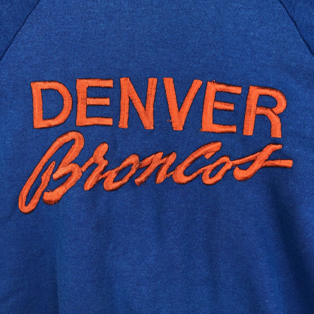 90'S Logo Seven Denver Broncos Print Sweatshirt, Made in USA, Women's Size L (Equivalent), Vintage cotton blue type Vintage Second Hand