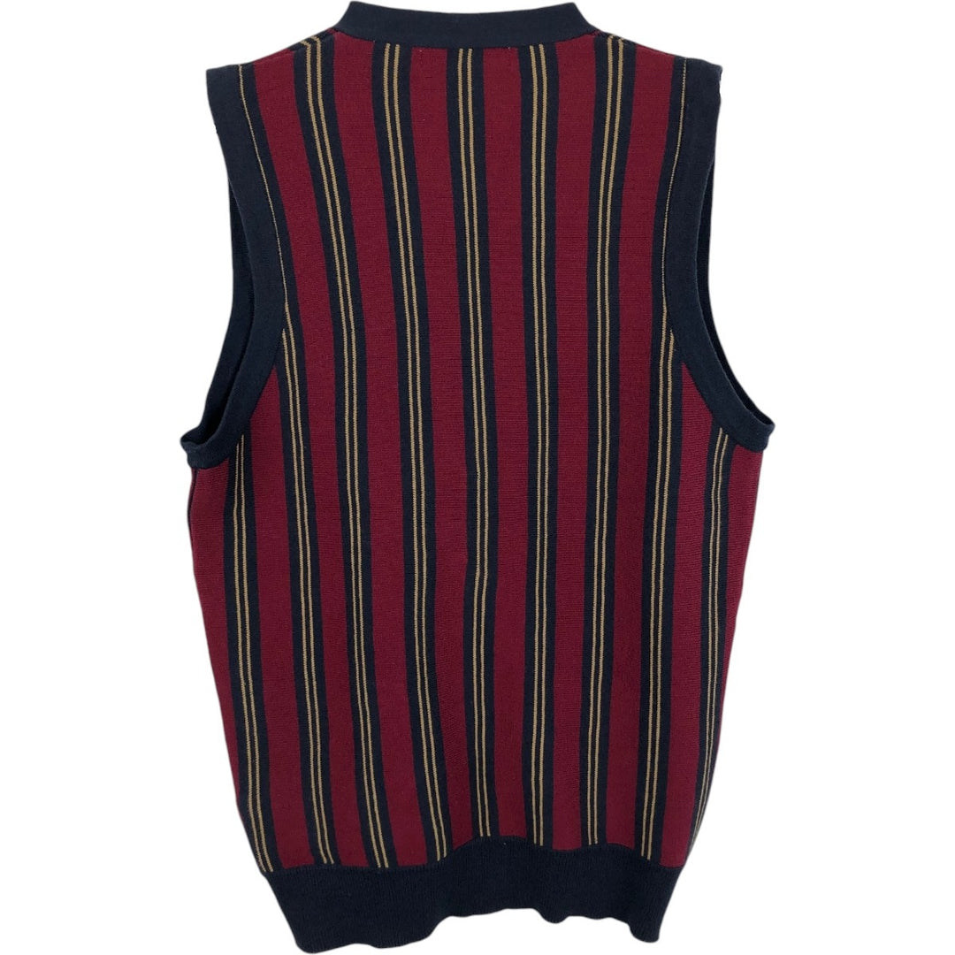 IZOD CLUB Stripe Pattern Open-Front Cotton Knit Vest, Women's Size M (approx.) cotton wine-red Vintage Second Hand
