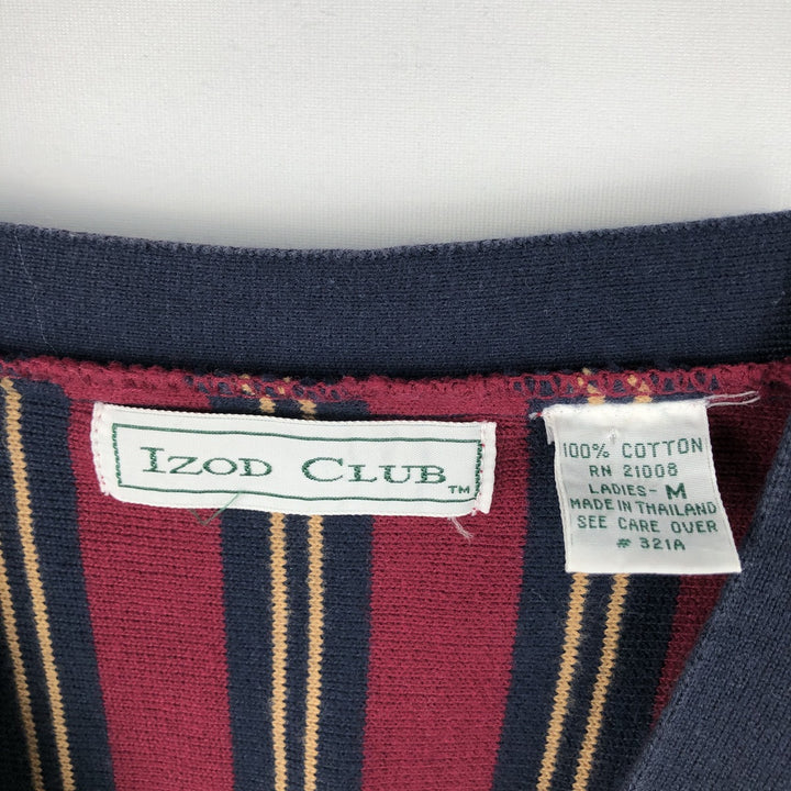 IZOD CLUB Stripe Pattern Open-Front Cotton Knit Vest, Women's Size M (approx.) cotton wine-red Vintage Second Hand