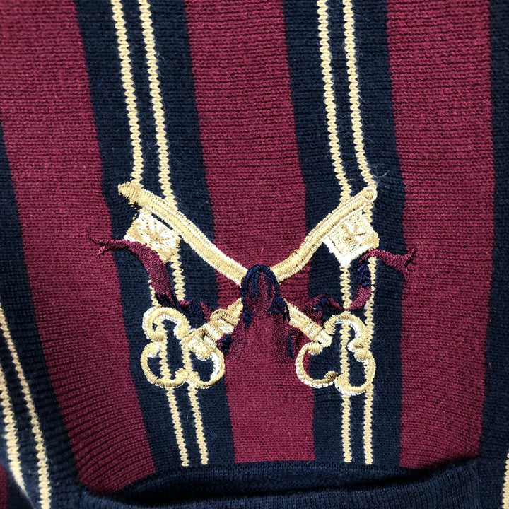 IZOD CLUB Stripe Pattern Open-Front Cotton Knit Vest, Women's Size M (approx.) cotton wine-red Vintage Second Hand