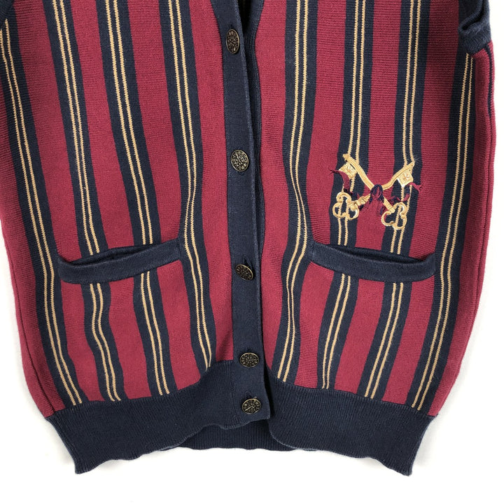 IZOD CLUB Stripe Pattern Open-Front Cotton Knit Vest, Women's Size M (approx.) cotton wine-red Vintage Second Hand