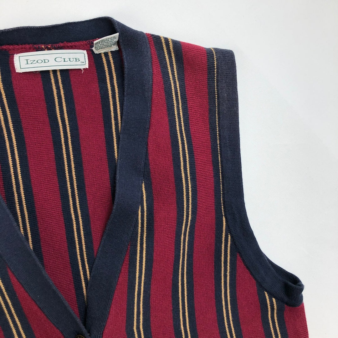 IZOD CLUB Stripe Pattern Open-Front Cotton Knit Vest, Women's Size M (approx.) cotton wine-red Vintage Second Hand