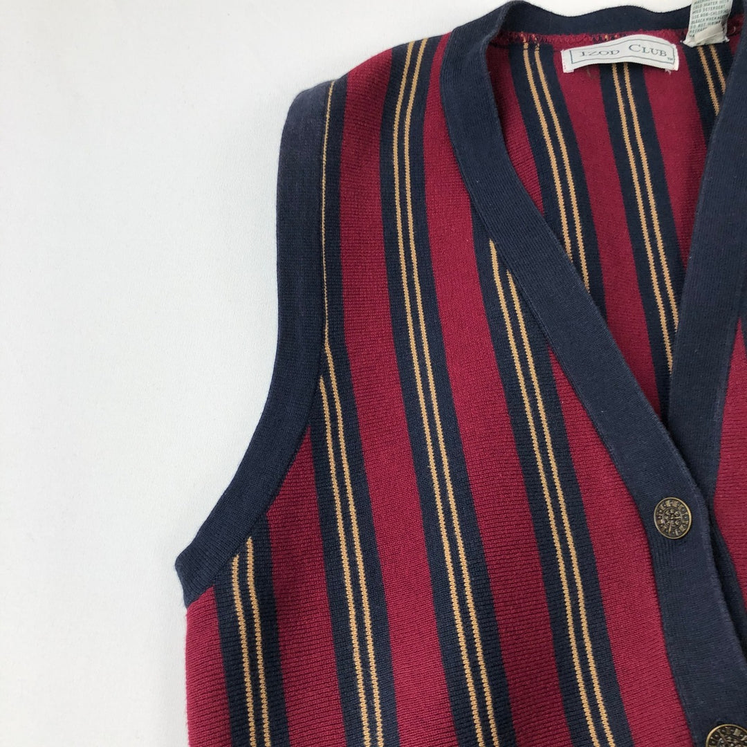 IZOD CLUB Stripe Pattern Open-Front Cotton Knit Vest, Women's Size M (approx.) cotton wine-red Vintage Second Hand