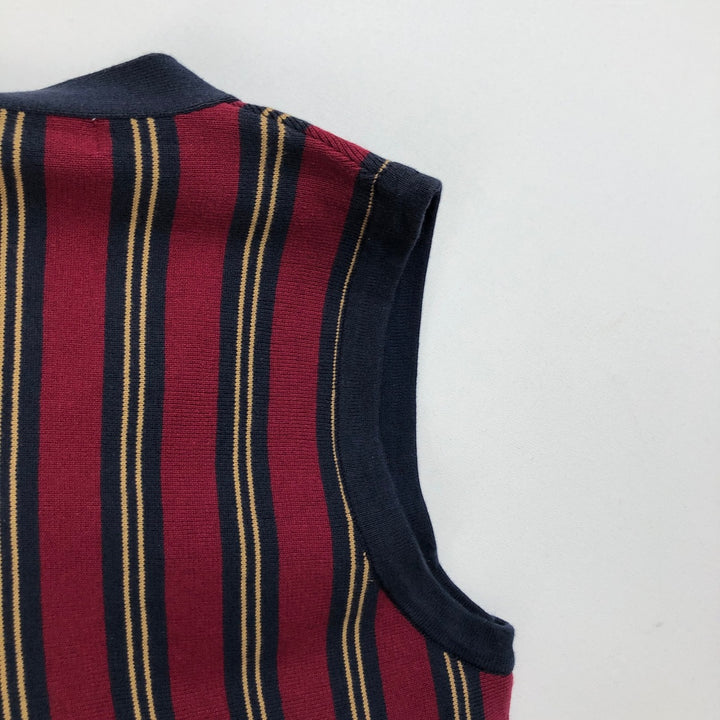 IZOD CLUB Stripe Pattern Open-Front Cotton Knit Vest, Women's Size M (approx.) cotton wine-red Vintage Second Hand