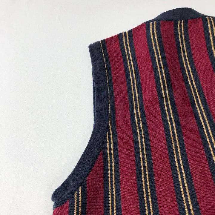 IZOD CLUB Stripe Pattern Open-Front Cotton Knit Vest, Women's Size M (approx.) cotton wine-red Vintage Second Hand