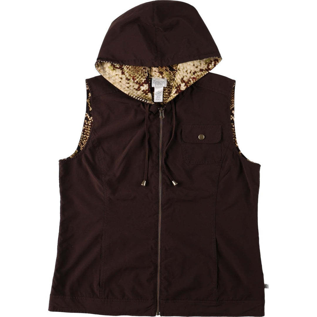 CHICO'S Zenergy Snake Pattern Python Hooded Reversible Softshell Vest (Women's Size M) polyester dark chocolate Vintage Second Hand