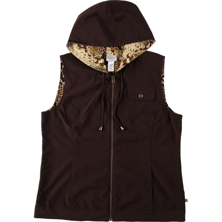 CHICO'S Zenergy Snake Pattern Python Hooded Reversible Softshell Vest (Women's Size M) polyester dark chocolate Vintage Second Hand