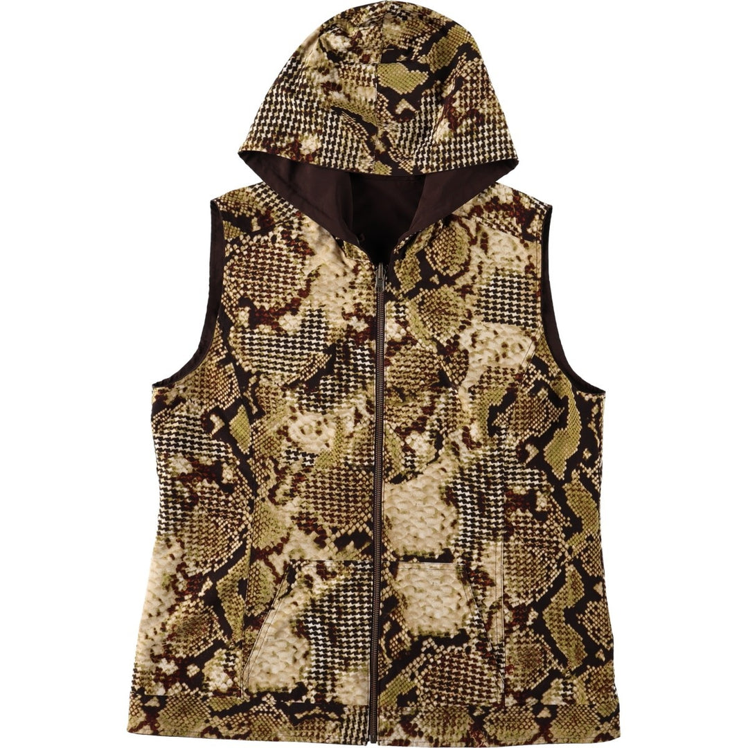CHICO'S Zenergy Snake Pattern Python Hooded Reversible Softshell Vest (Women's Size M) polyester dark chocolate Vintage Second Hand