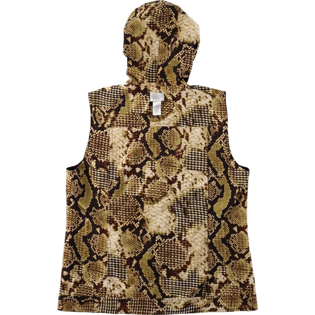 CHICO'S Zenergy Snake Pattern Python Hooded Reversible Softshell Vest (Women's Size M) polyester dark chocolate Vintage Second Hand