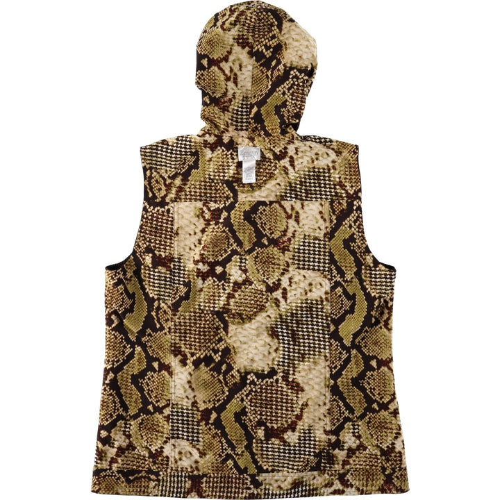 CHICO'S Zenergy Snake Pattern Python Hooded Reversible Softshell Vest (Women's Size M) polyester dark chocolate Vintage Second Hand