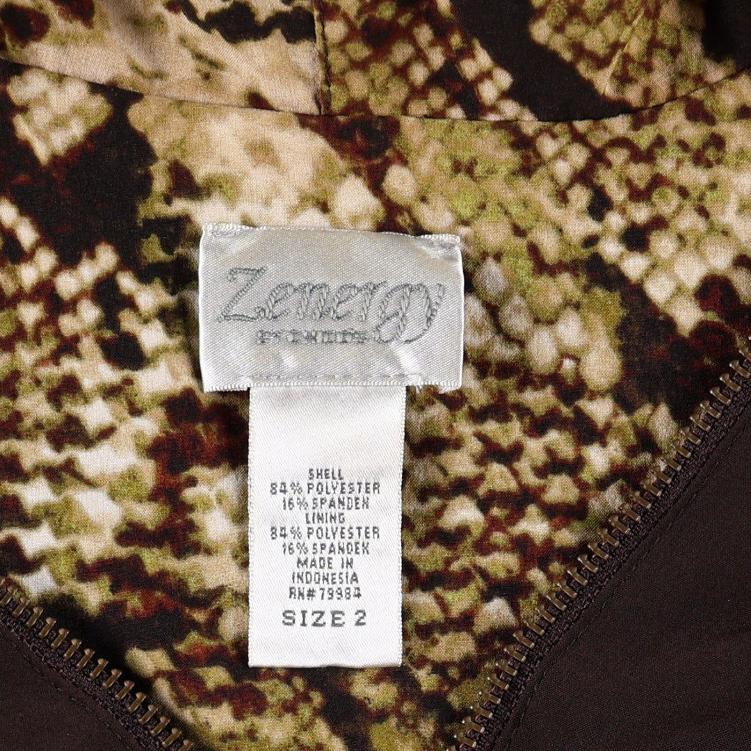 CHICO'S Zenergy Snake Pattern Python Hooded Reversible Softshell Vest (Women's Size M) polyester dark chocolate Vintage Second Hand