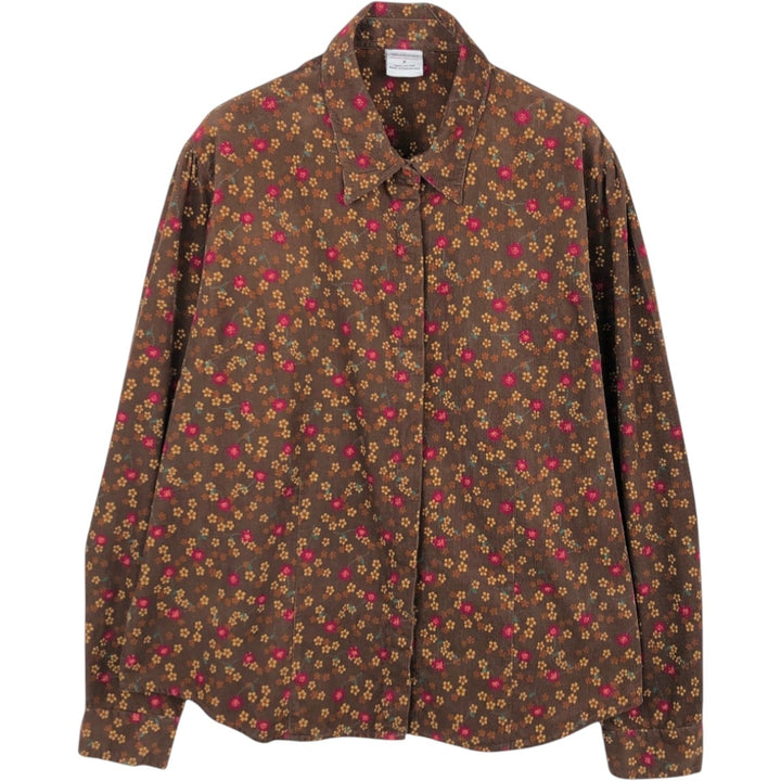 Westbound all-over floral print long-sleeved corduroy shirt, women's size M (approx.) cotton brown type Vintage Second Hand