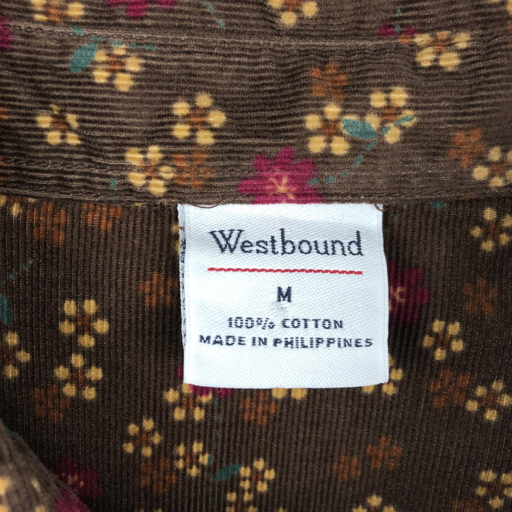 Westbound all-over floral print long-sleeved corduroy shirt, women's size M (approx.) cotton brown type Vintage Second Hand