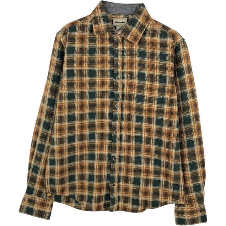 St. John's Bay Long-Sleeve Flannel Check Shirt, Women's Size L (approx.) cotton dark green Vintage Second Hand