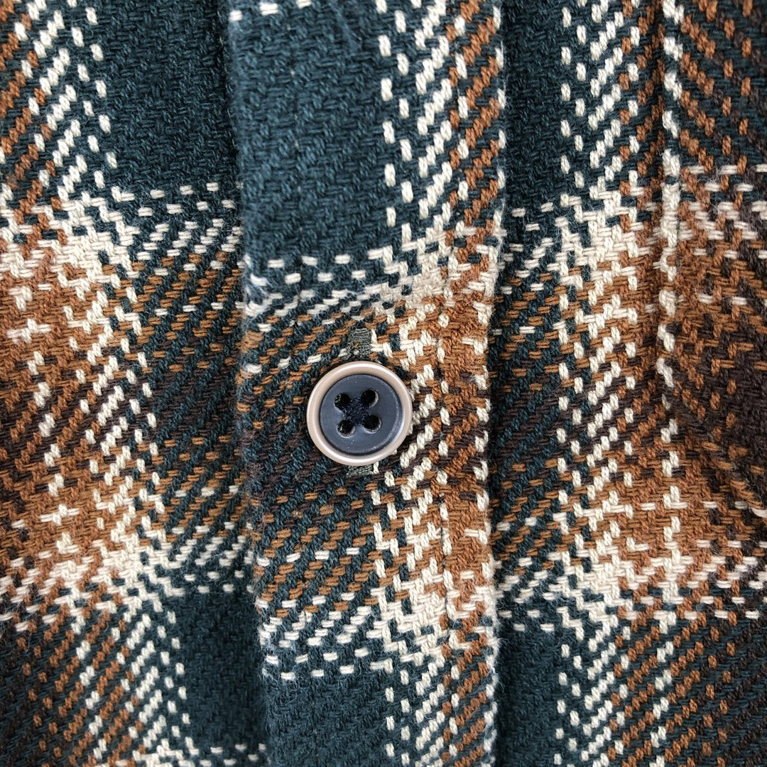St. John's Bay Long-Sleeve Flannel Check Shirt, Women's Size L (approx.) cotton dark green Vintage Second Hand