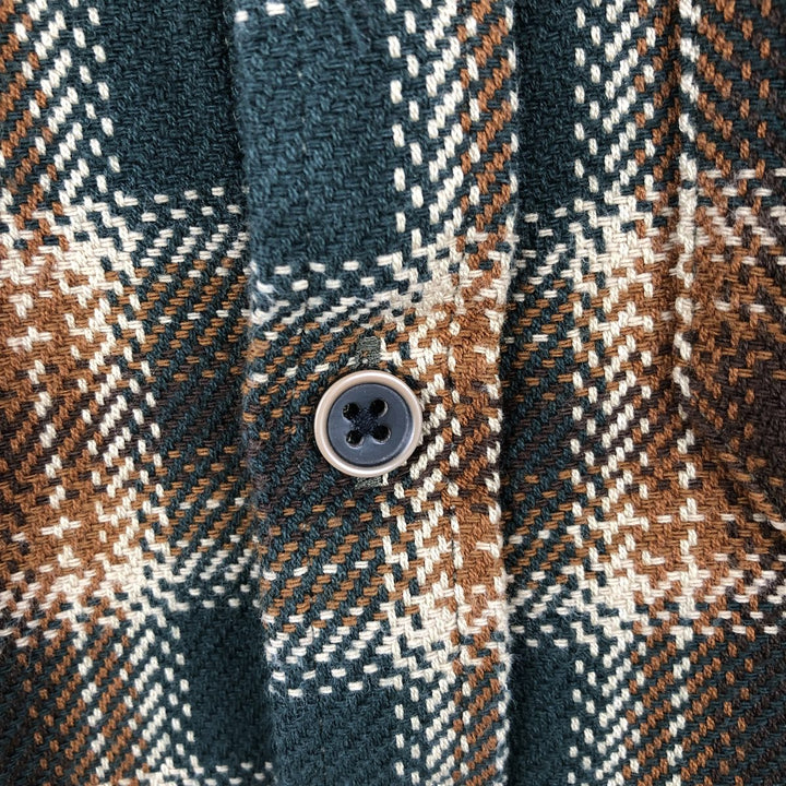 St. John's Bay Long-Sleeve Flannel Check Shirt, Women's Size L (approx.) cotton dark green Vintage Second Hand