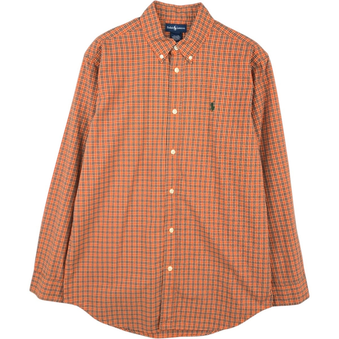 Ralph Lauren long-sleeved button-down check shirt, women's size L cotton orange type Vintage Second Hand