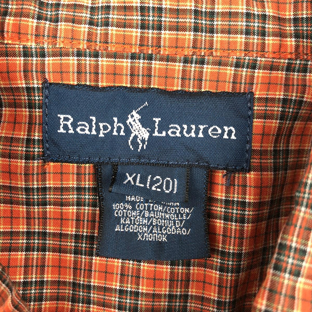 Ralph Lauren long-sleeved button-down check shirt, women's size L cotton orange type Vintage Second Hand