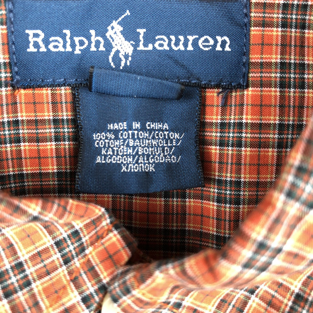 Ralph Lauren long-sleeved button-down check shirt, women's size L cotton orange type Vintage Second Hand