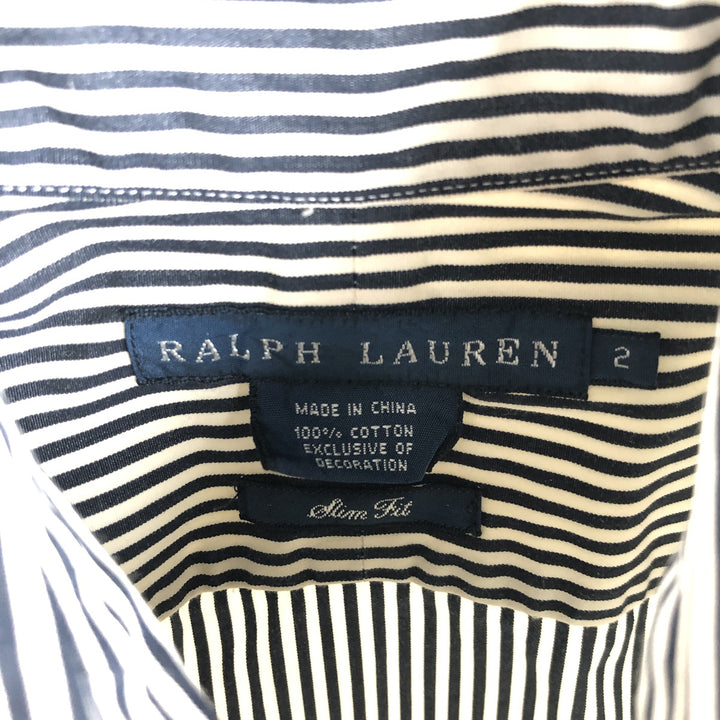 Ralph Lauren long-sleeved cotton striped shirt, women's size S (approx.) cotton navy blue type Vintage Second Hand