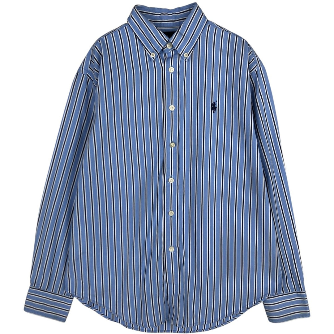 Ralph Lauren long-sleeved button-down striped shirt, women's size S (approx.) cotton Blue type light blue Vintage Second Hand