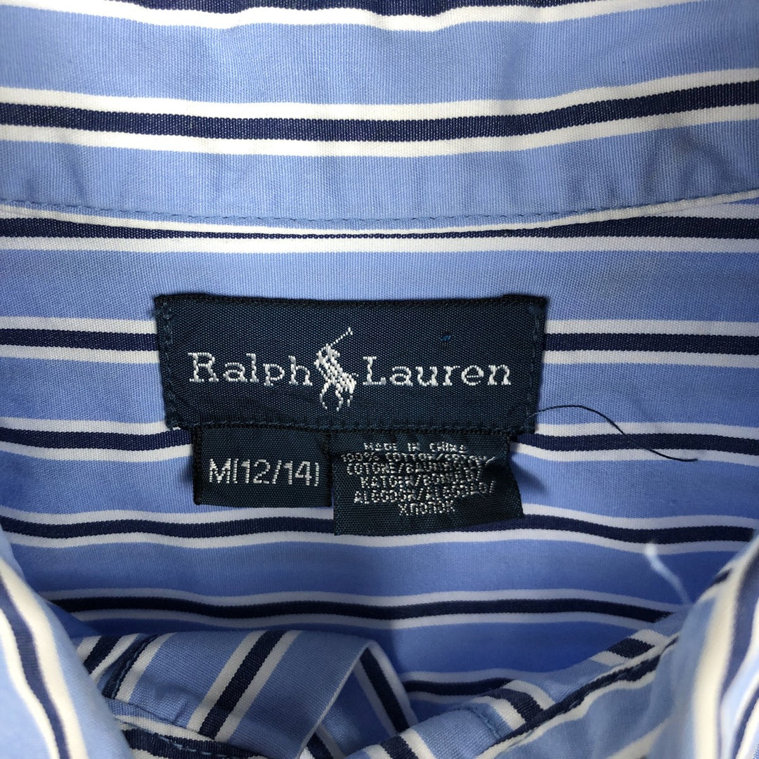Ralph Lauren long-sleeved button-down striped shirt, women's size S (approx.) cotton Blue type light blue Vintage Second Hand