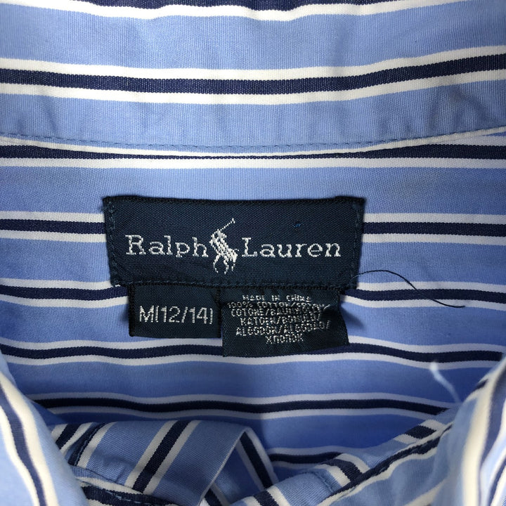 Ralph Lauren long-sleeved button-down striped shirt, women's size S (approx.) cotton Blue type light blue Vintage Second Hand
