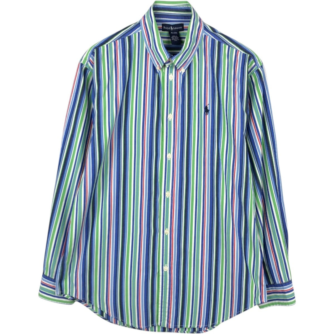 Ralph Lauren Multi-stripe Long-Sleeve Button-Down Striped Shirt, Women's Size L (approx.) cotton blue type Vintage Second Hand