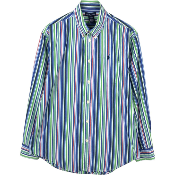 Ralph Lauren Multi-stripe Long-Sleeve Button-Down Striped Shirt, Women's Size L (approx.) cotton blue type Vintage Second Hand