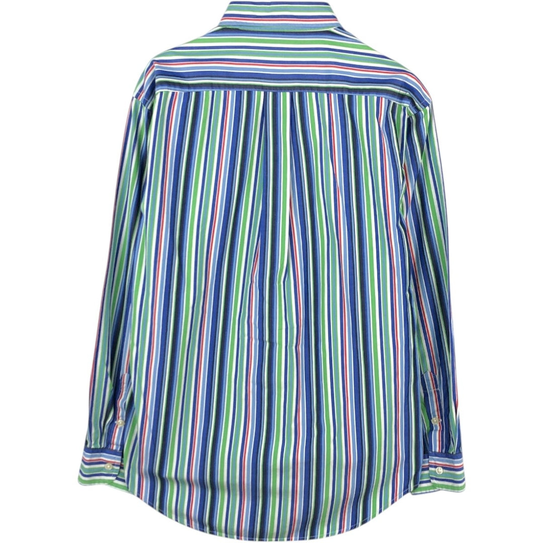 Ralph Lauren Multi-stripe Long-Sleeve Button-Down Striped Shirt, Women's Size L (approx.) cotton blue type Vintage Second Hand