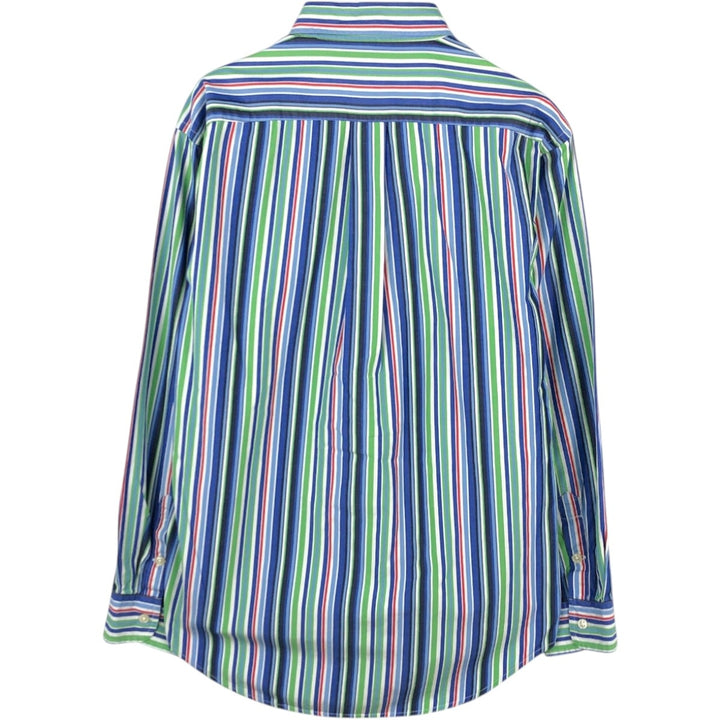Ralph Lauren Multi-stripe Long-Sleeve Button-Down Striped Shirt, Women's Size L (approx.) cotton blue type Vintage Second Hand