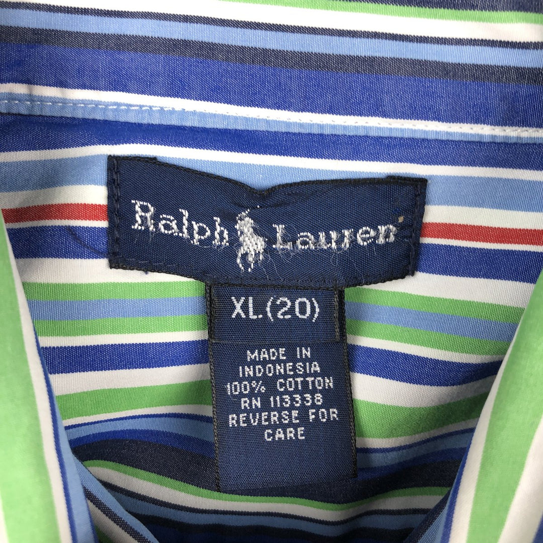 Ralph Lauren Multi-stripe Long-Sleeve Button-Down Striped Shirt, Women's Size L (approx.) cotton blue type Vintage Second Hand