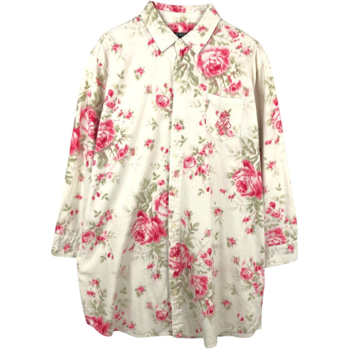 Ralph Lauren LAUREN long-sleeved cotton shirt with all-over floral print, women's size L (approx.) cotton white type Vintage Second Hand