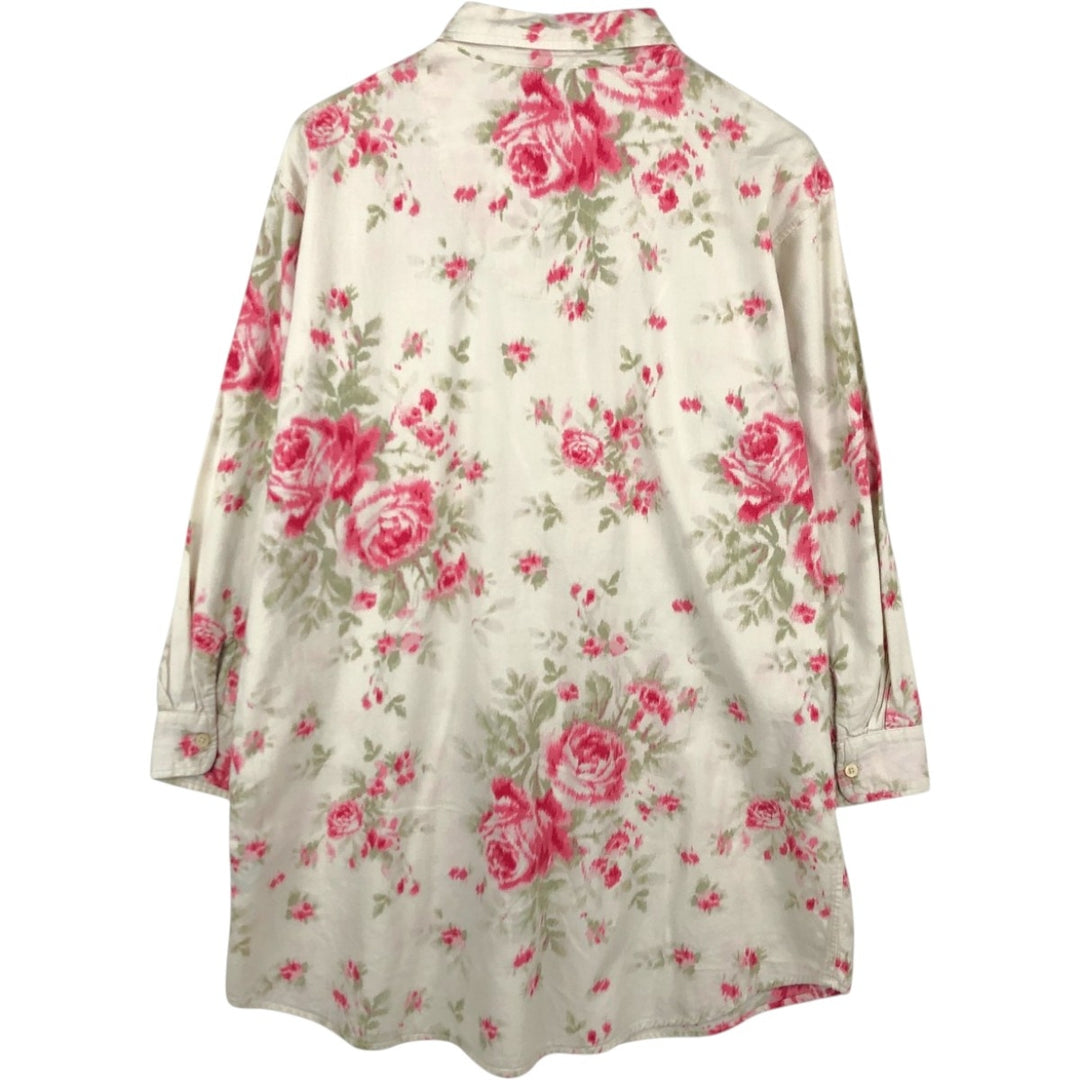 Ralph Lauren LAUREN long-sleeved cotton shirt with all-over floral print, women's size L (approx.) cotton white type Vintage Second Hand