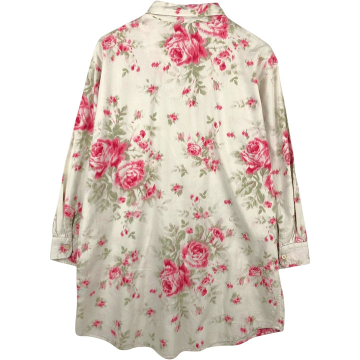 Ralph Lauren LAUREN long-sleeved cotton shirt with all-over floral print, women's size L (approx.) cotton white type Vintage Second Hand