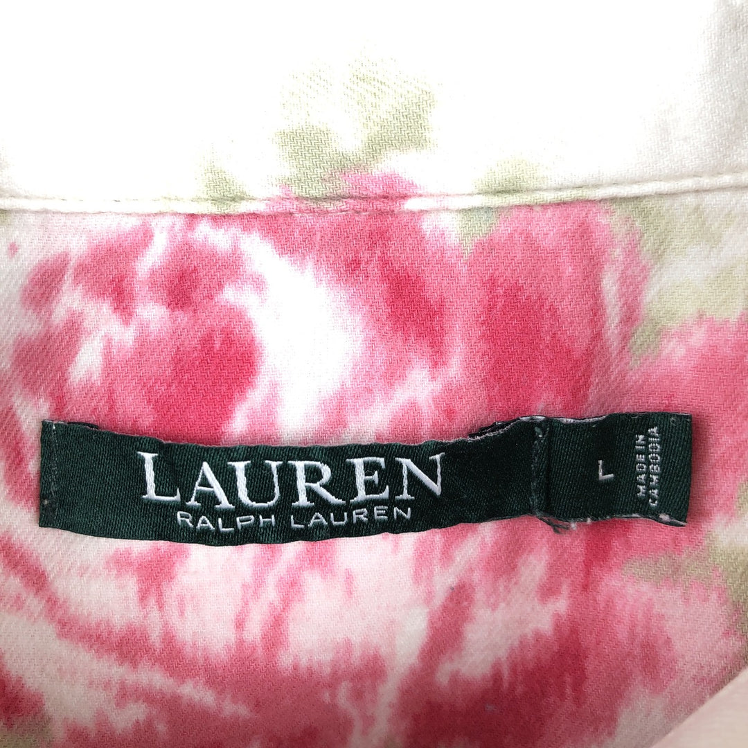 Ralph Lauren LAUREN long-sleeved cotton shirt with all-over floral print, women's size L (approx.) cotton white type Vintage Second Hand