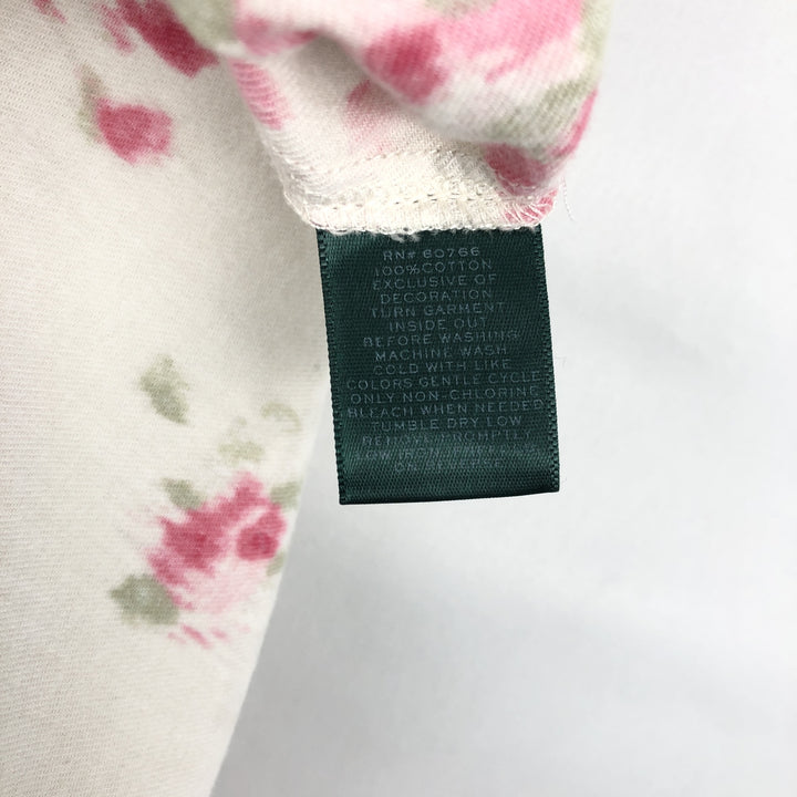 Ralph Lauren LAUREN long-sleeved cotton shirt with all-over floral print, women's size L (approx.) cotton white type Vintage Second Hand