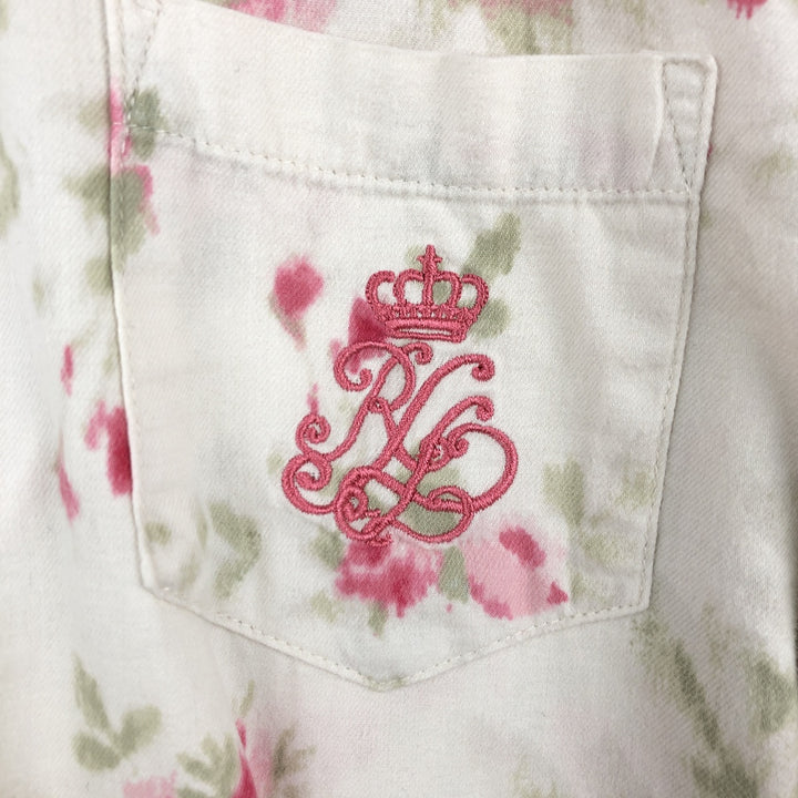 Ralph Lauren LAUREN long-sleeved cotton shirt with all-over floral print, women's size L (approx.) cotton white type Vintage Second Hand