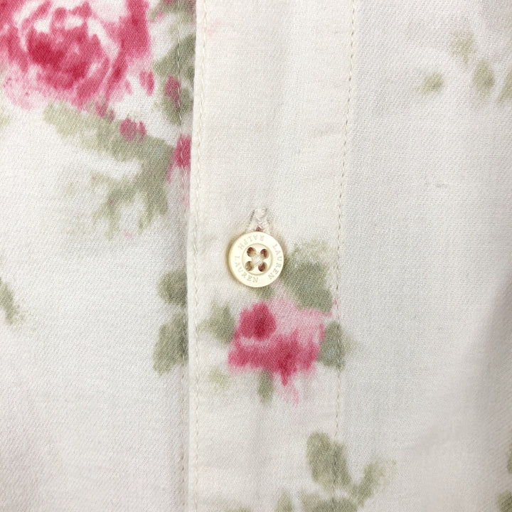 Ralph Lauren LAUREN long-sleeved cotton shirt with all-over floral print, women's size L (approx.) cotton white type Vintage Second Hand