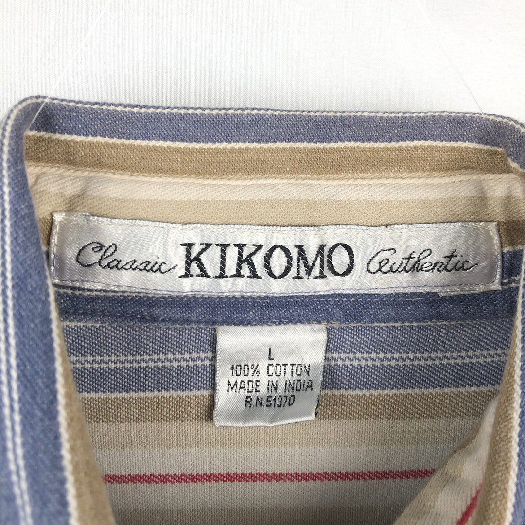 KIKOMO Multi-stripe Long-Sleeve Cotton Stripe Shirt, Women's Size L (approx.) cotton blue type Vintage Second Hand