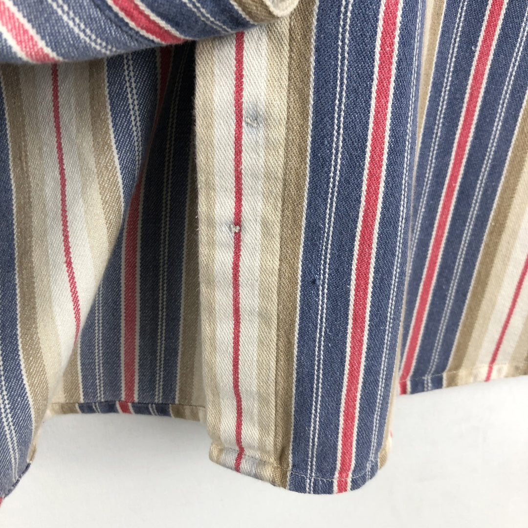 KIKOMO Multi-stripe Long-Sleeve Cotton Stripe Shirt, Women's Size L (approx.) cotton blue type Vintage Second Hand