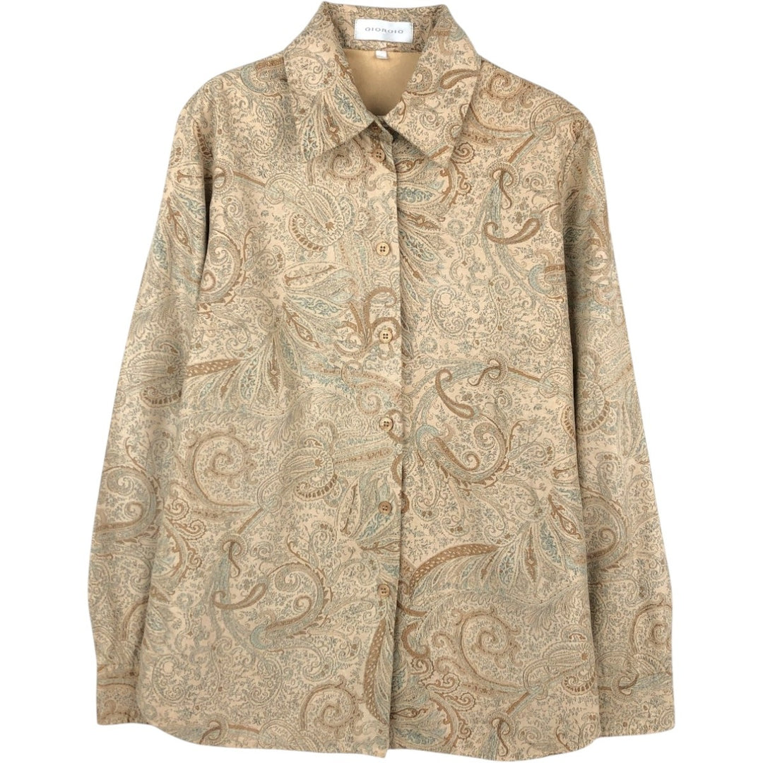 GIORGIO All-over Paisley Pattern Long-Sleeve Polyester Shirt, Women's Size M (approx.) polyester Beige type Vintage Second Hand
