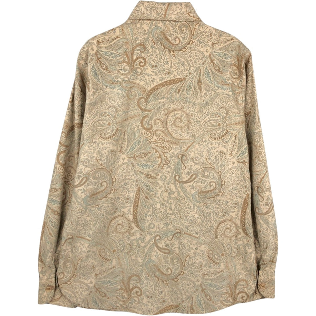 GIORGIO All-over Paisley Pattern Long-Sleeve Polyester Shirt, Women's Size M (approx.) polyester Beige type Vintage Second Hand