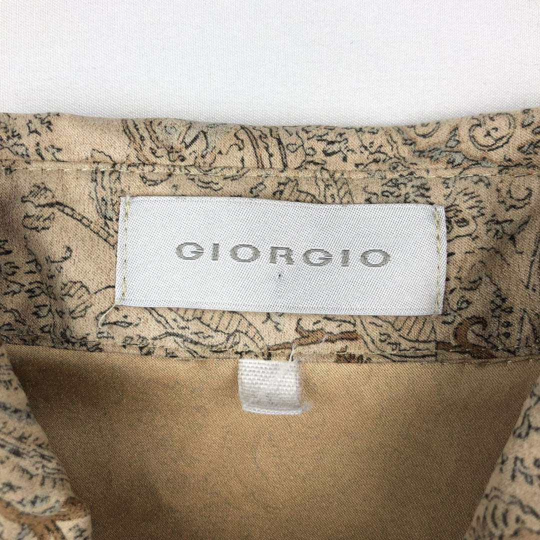 GIORGIO All-over Paisley Pattern Long-Sleeve Polyester Shirt, Women's Size M (approx.) polyester Beige type Vintage Second Hand